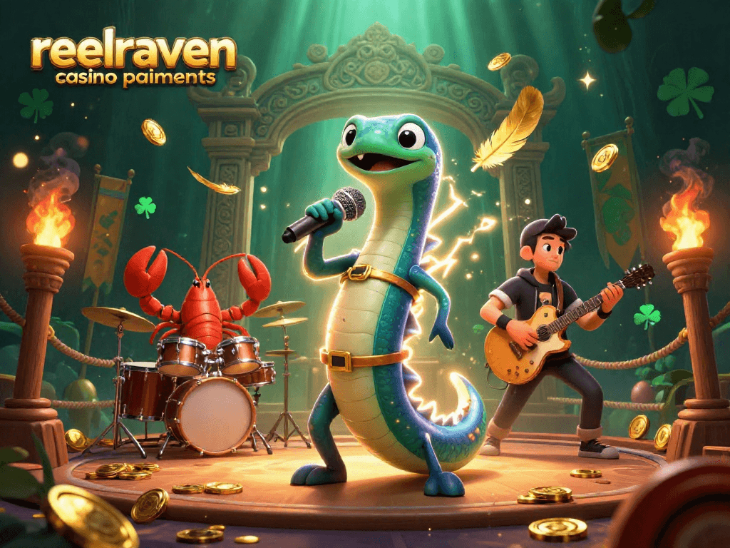 Interagissez avec le système de paiements du reelraven casino paiements sous un éclairage dynamique dans une scène animée.