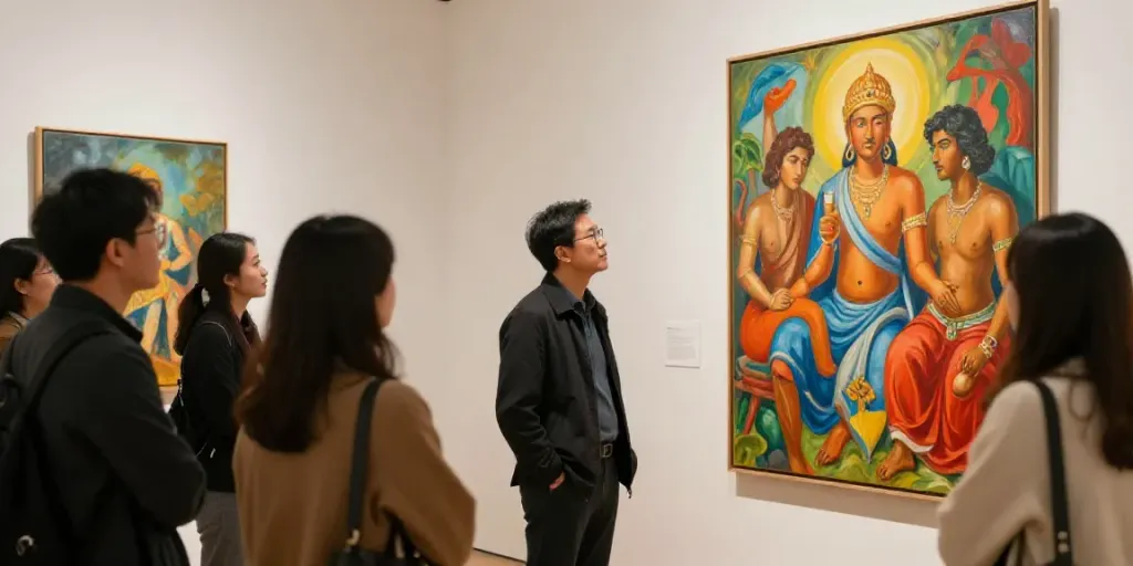 Exposition d'art monumental dans un centre culturel local, illustrant l'engagement communautaire et les services artistiques professionnels.