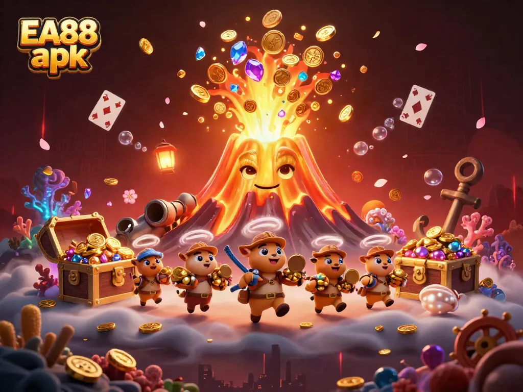 Enjoy winning with the EA88 apk as treasures erupt in a colorful 3D casino scene.