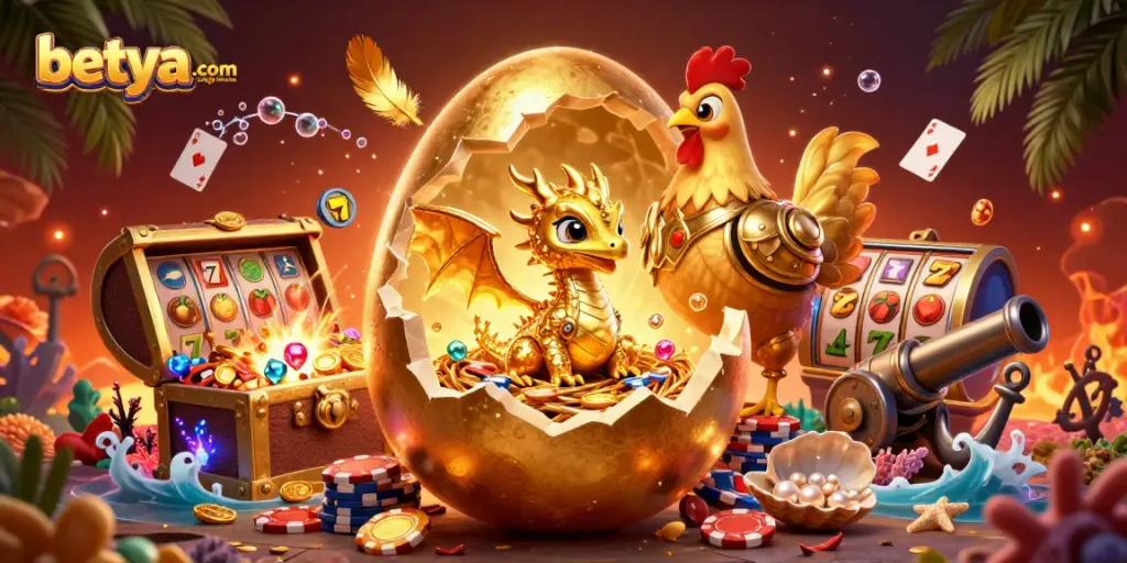 Players enjoy a thrilling experience at betya.com casino en ligne france with a dazzling golden dragon amidst casino elements.
